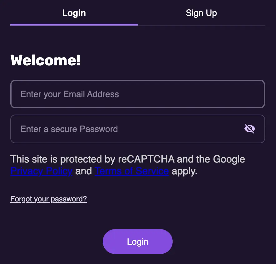 login form at Playbet
