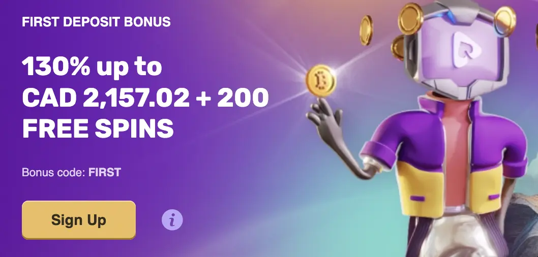 Promo banner with 130% first deposit offer and other terms